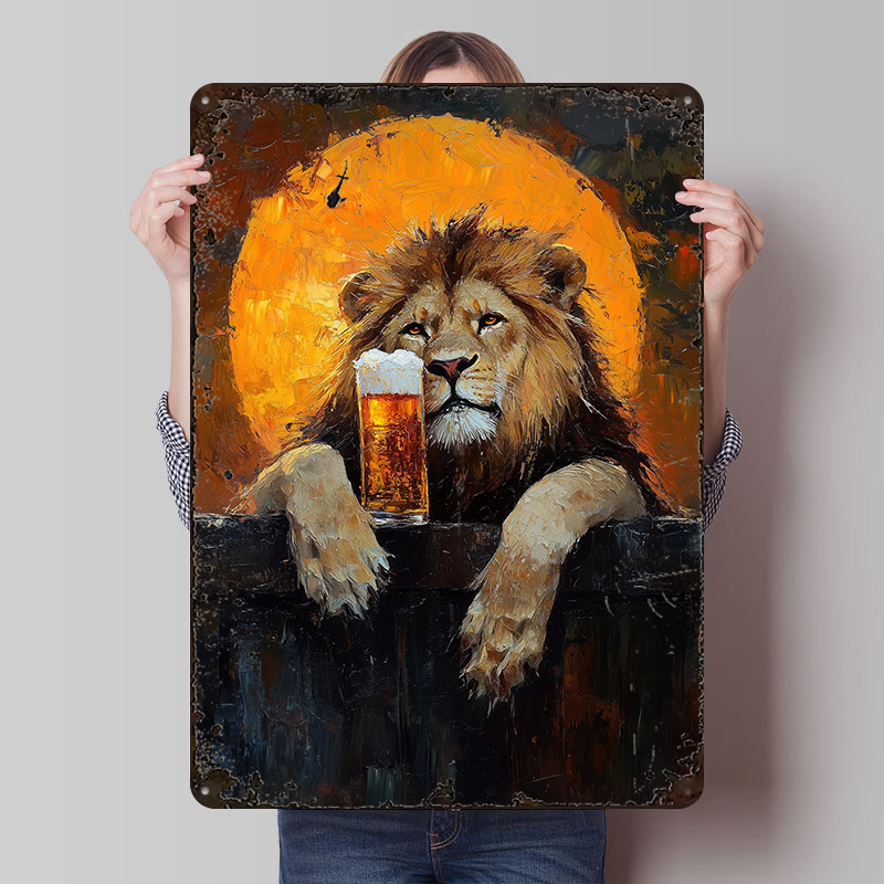 Retro Poster Gaming - Lion With Beer Poster Customized Vintage