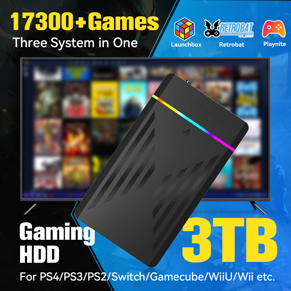 Retro Gaming Emulator Console - 3TB Portable Gaming HDD LaunchBox/Retrobat/Playnite Retro